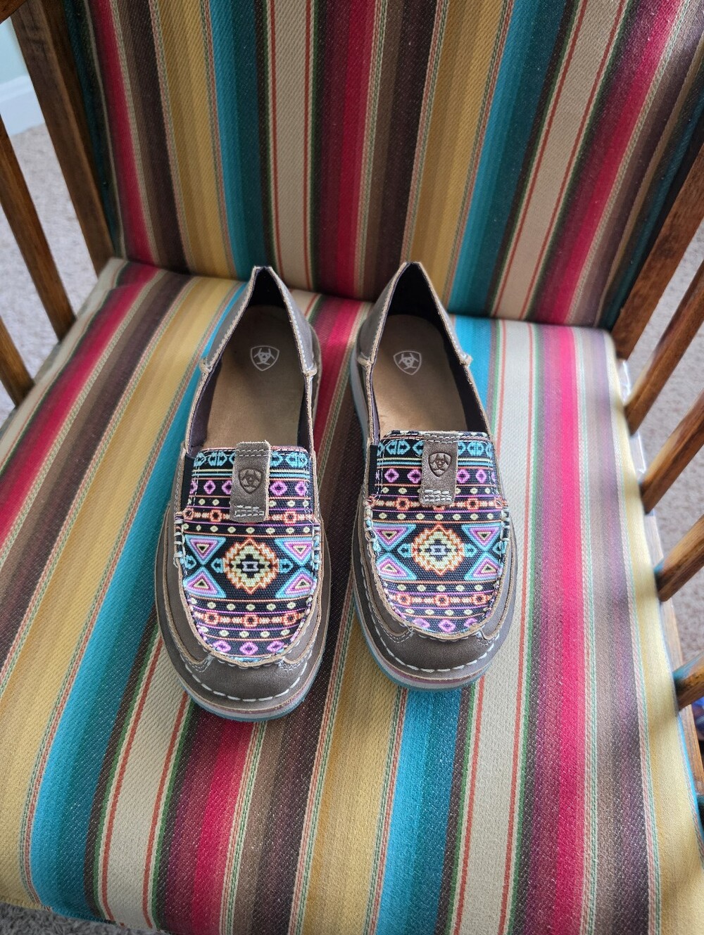 Ariat Brown Moccasin Loafers with Multicolor Aztec Print - Picture 5 of 7